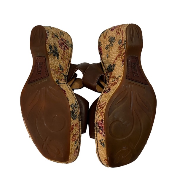 Born Floral Wedge Slide Sandals in Brown Leather Size 8 (39) - Picture 6 of 9